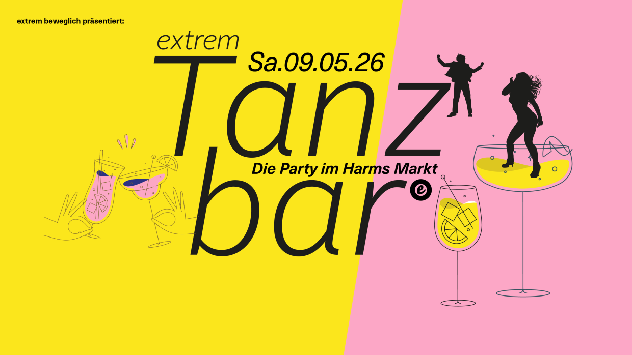 Tanzbar Plakat mit bunten Figuren und geometrischen Formen