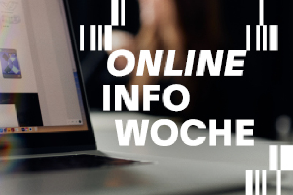 Foto eines Laptops auf einem Schreibtisch darüber liegt ein Schriftzug