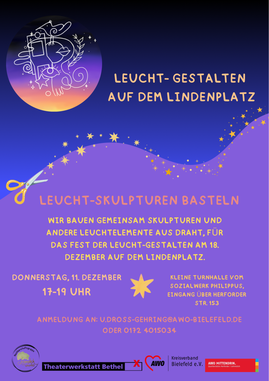 Plakat Leuchtgestalten mit lilafarbenem Hintergrund und Sternenschweif