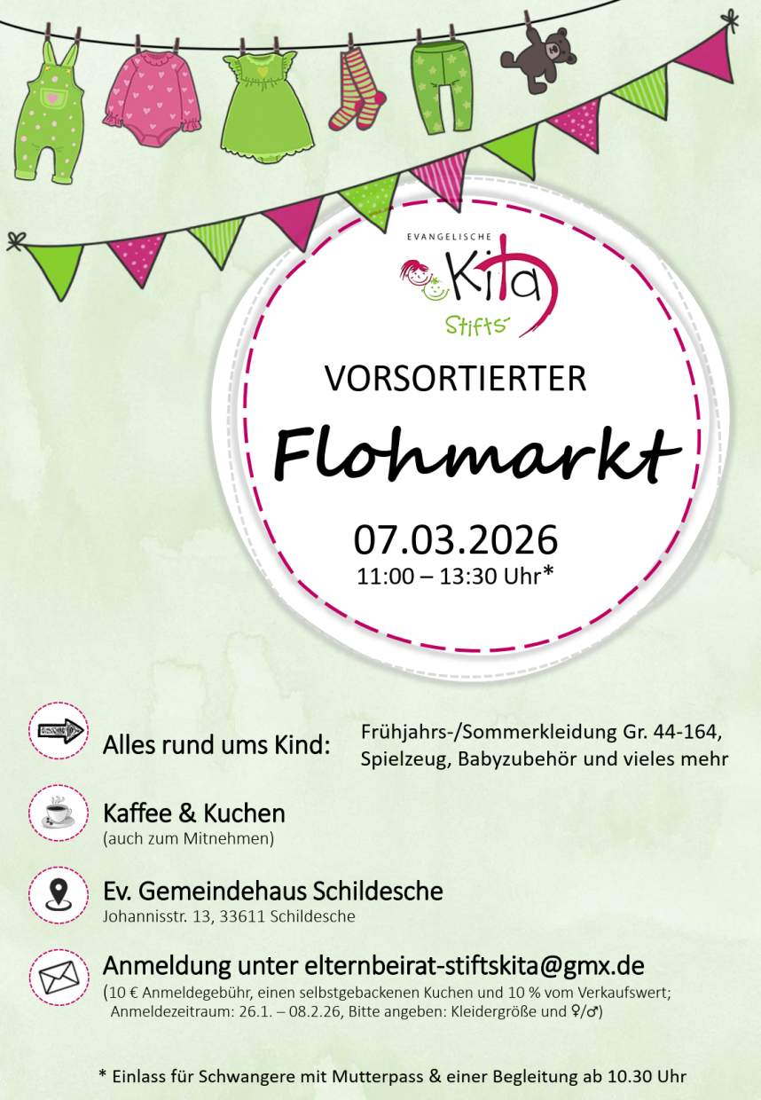 vorsortierter Flohmarkt am 7.3.2026 im Ev. Gemeindehaus Schildesche von 11.00 bis 13.30 Uhr