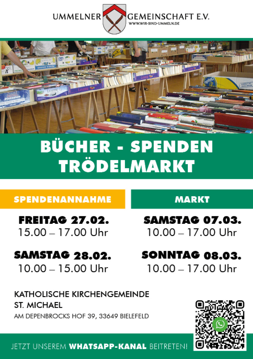 Verkaufstage des diesjährigen Bücher-Spendenflohmarktes in Bielefeld-Ummeln