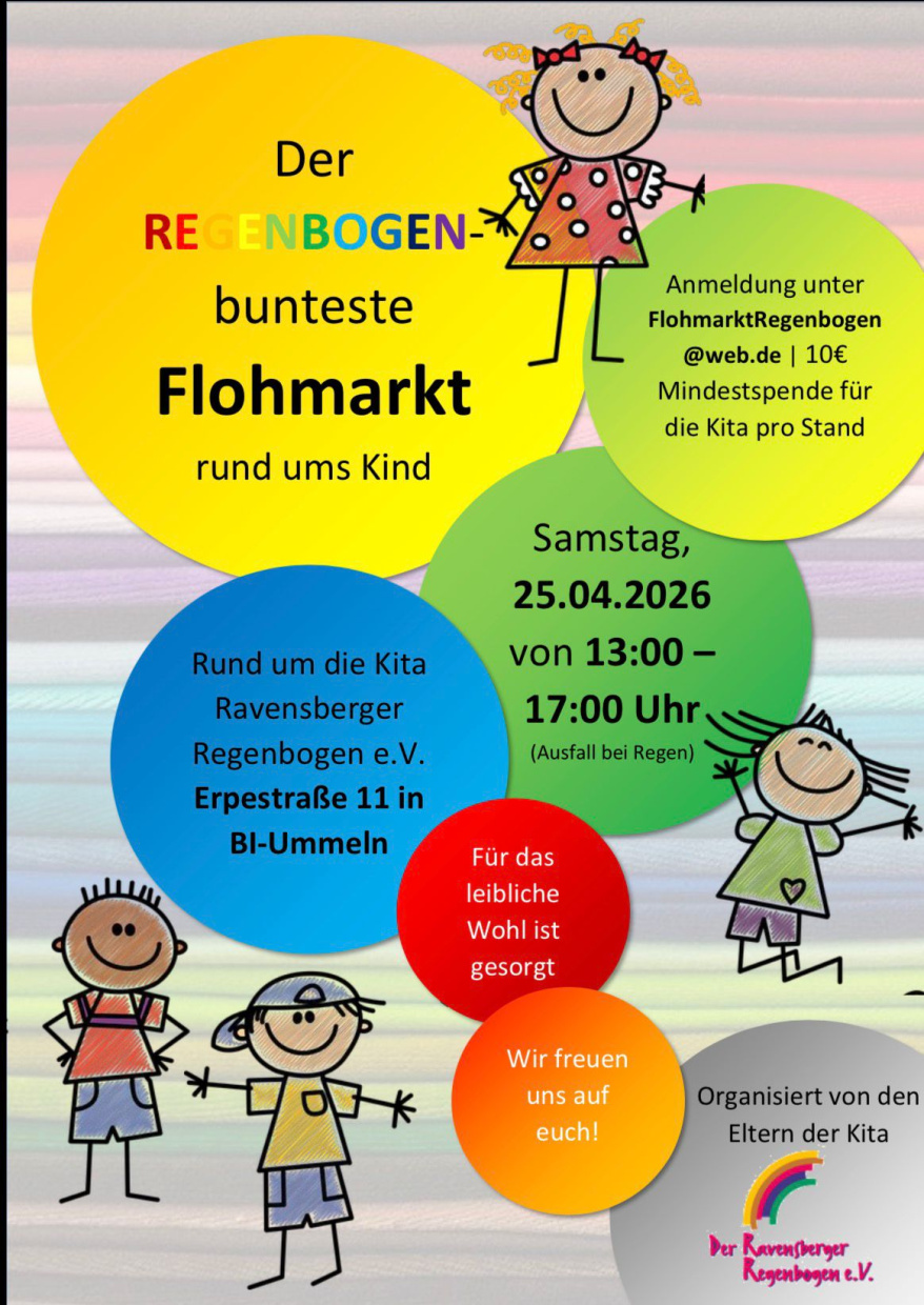 Flyer Ravensberger Regenbogen e.V. Flohmarkt rund ums Kind 25.04.2026