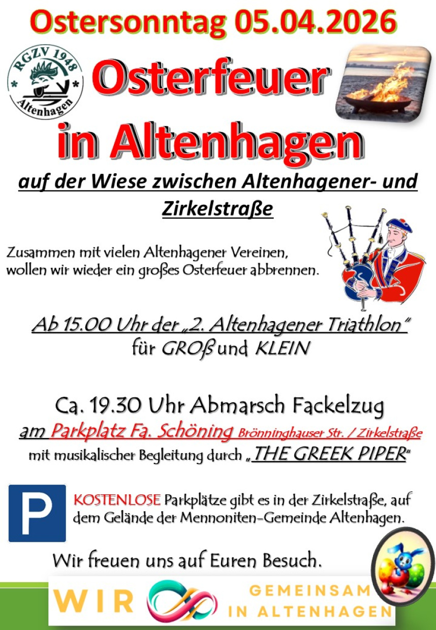 Plakat für den Ablauf des Osterfeuers 2026