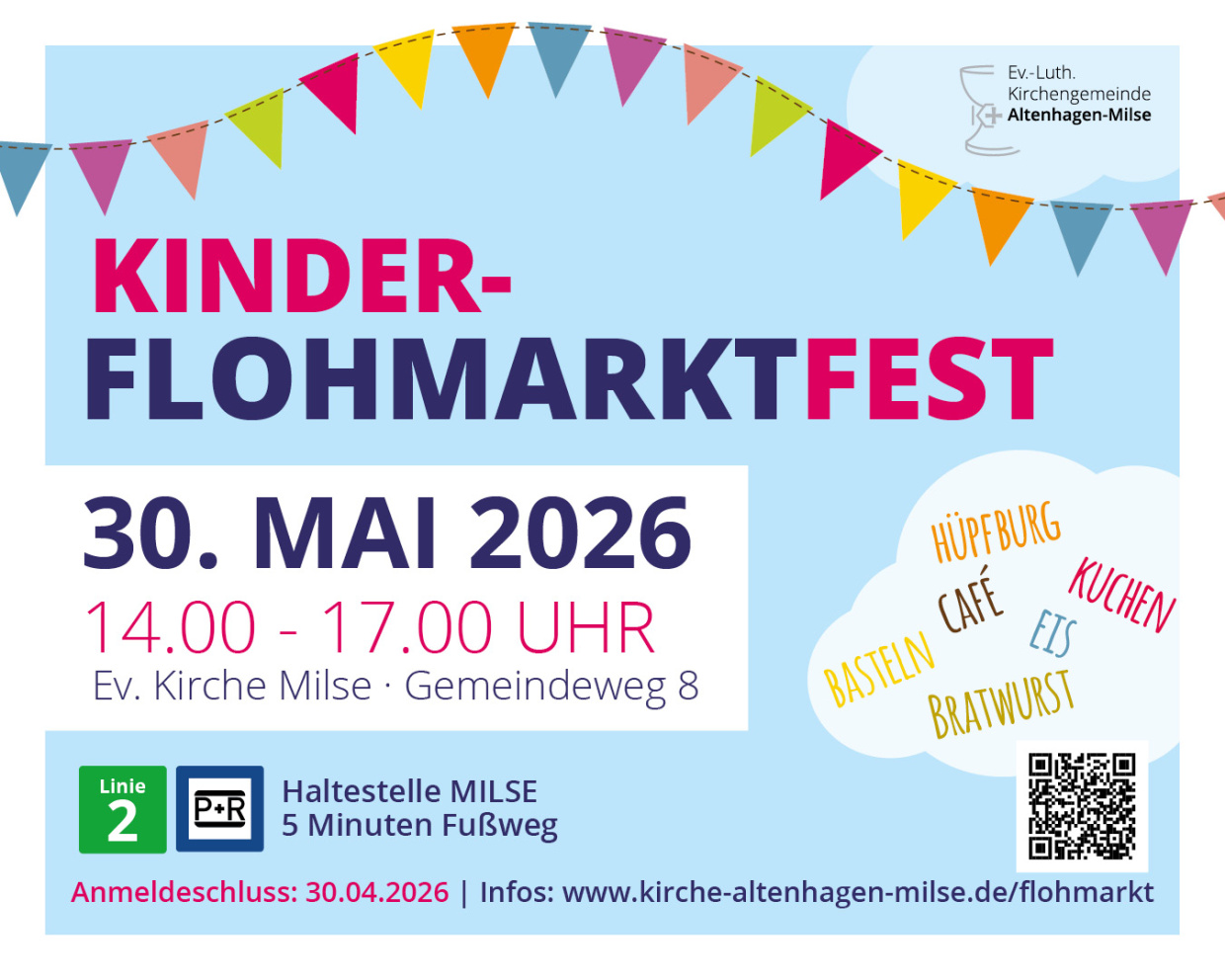Kinder-Flohmarkt-Fest Milse am 30. Mai von 14 bis 17 Uhr. Gemeindeweg 8 in Bielefeld Milse.