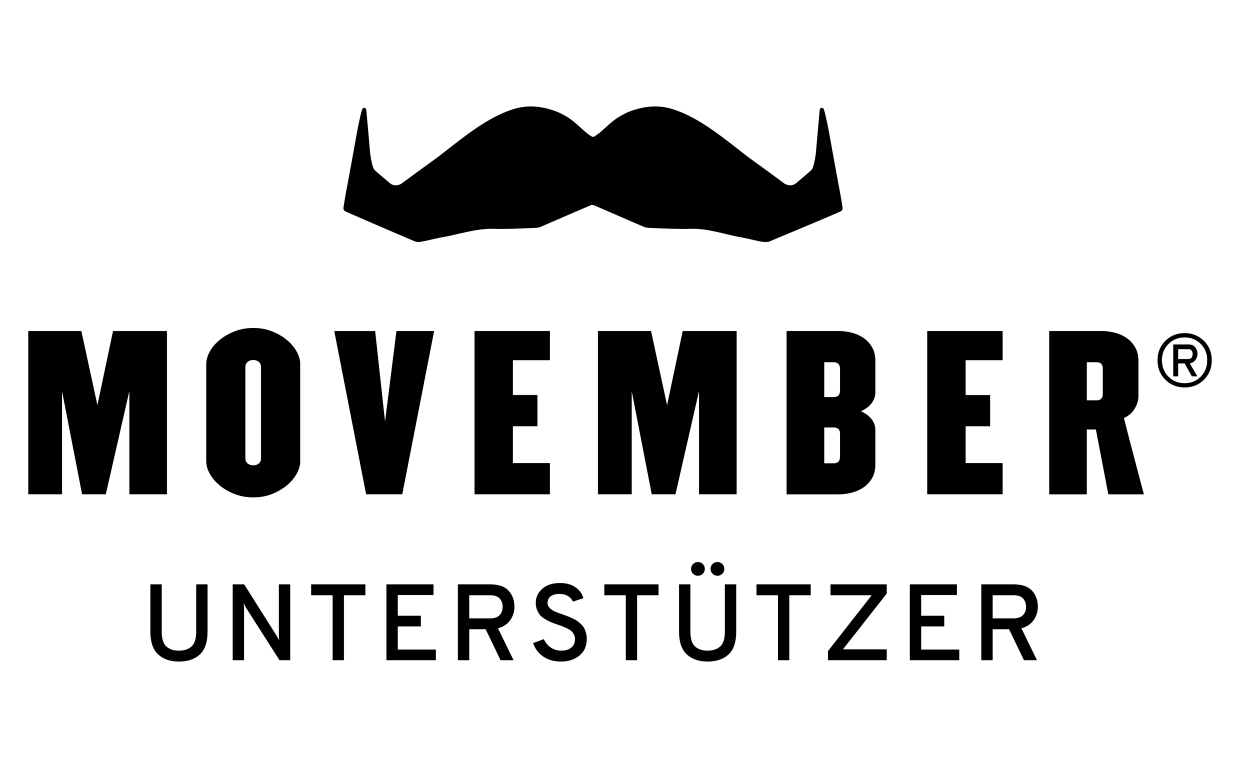 Logo Movember mit einem Schnurbart und Schrift