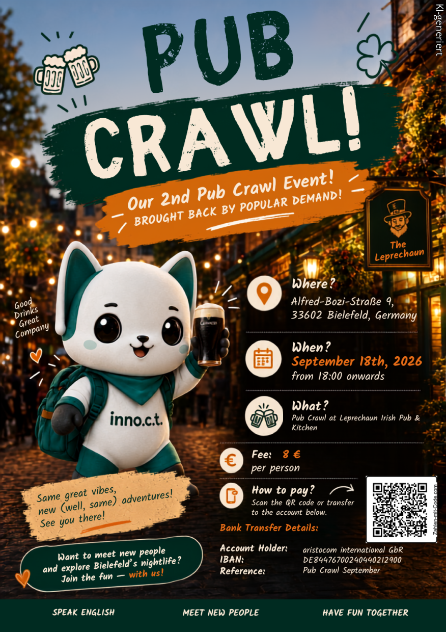 What? Pub Crawl/ Start at Leprechaun Irish Pub & Kitch Bielefeld / When? September 18th 2026