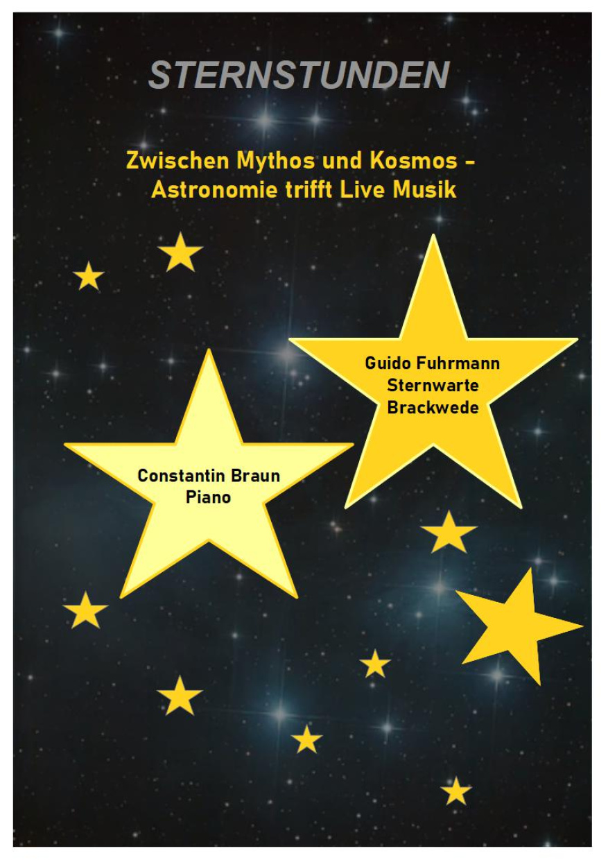 Der Veranstaltungstitel und die Namen der Akteure werden in einem Sternenhimmel erwähnt.