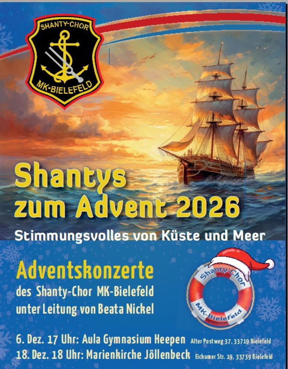 Ein Schiff fährt in die Dezembaer Nacht