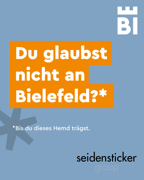 Bielefeld-Kampagnen-Spruch auf farbigem Hintergrund