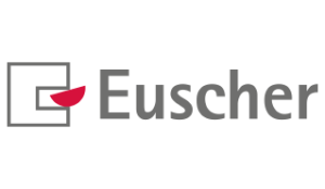 grauer Kasten mit rotem Halbkreis, daneben die Buschtaben Euscher